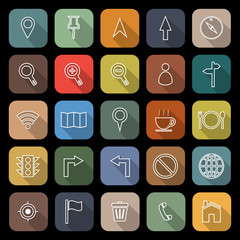 Map line flat icons with long shadow