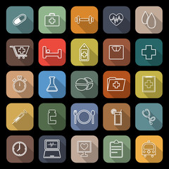 Health line flat icons with long shadow