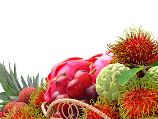 Assortment of exotic fruits isolated on white background