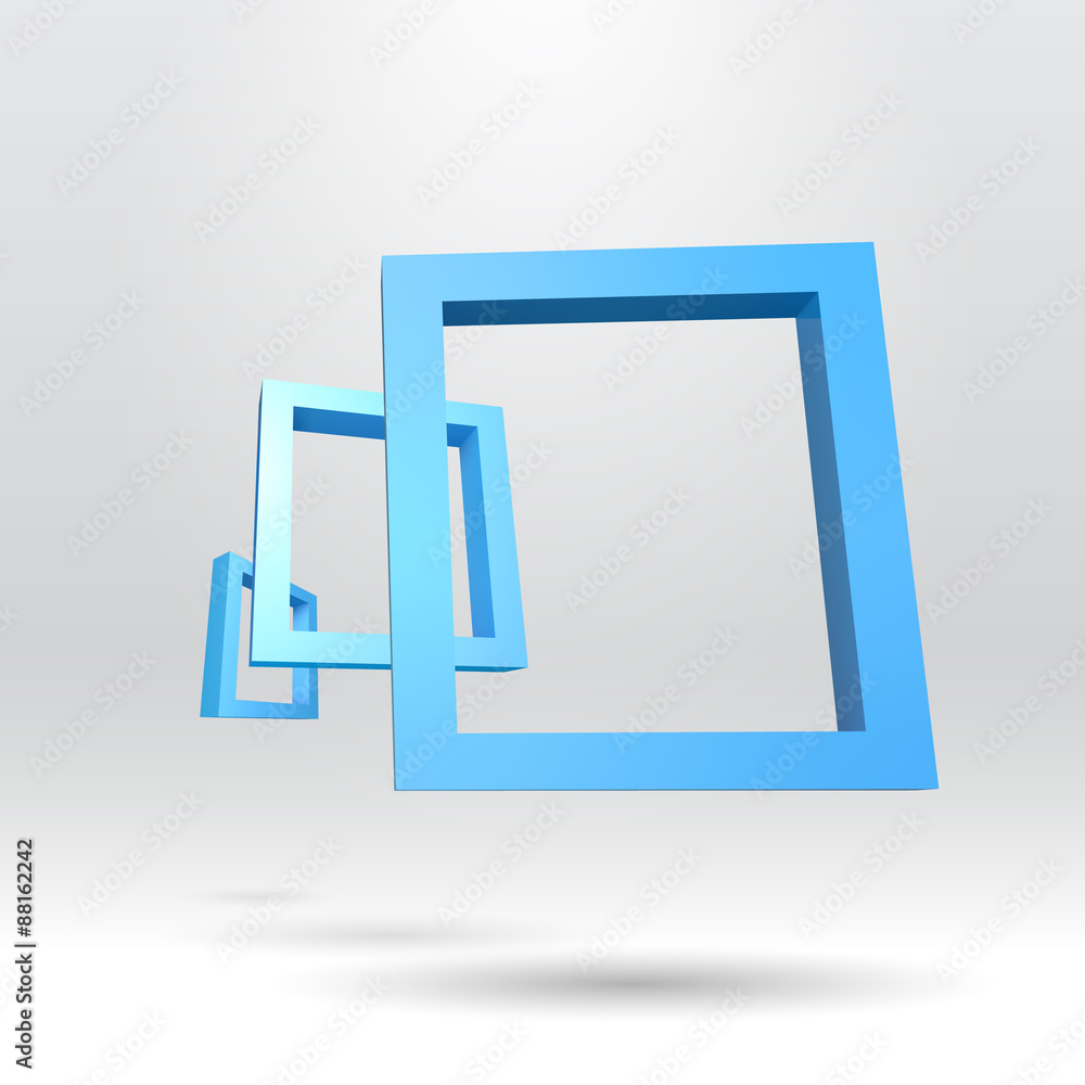 Poster three blue rectangular 3d frames