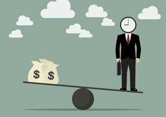 Businessman balancing with time and money