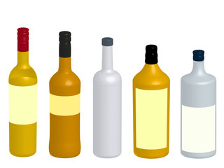 Different Kinds of Spirits Bottles 3D