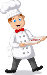 Italian chef cartoon with italian original pizza