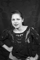 Stunning Young Woman In Black Lacy Blouse