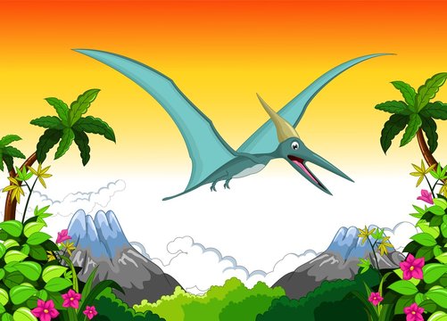 Happy pterodactyl cartoon flying for you design