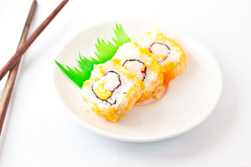 Sushi Assortment On White Dish, close up