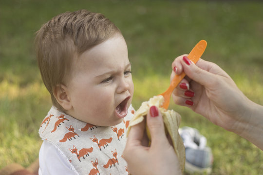 Feeding angy baby.