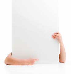 hands of a little girl holding  poster 