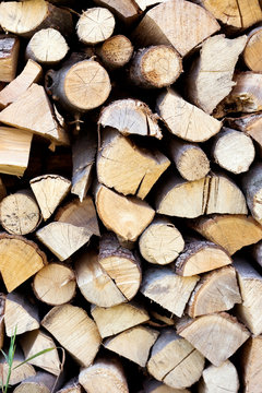 Fire wood background texture, firewood in a pile