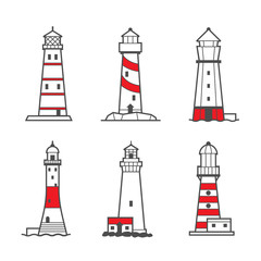 Vector icon or logo set of lighthouses 