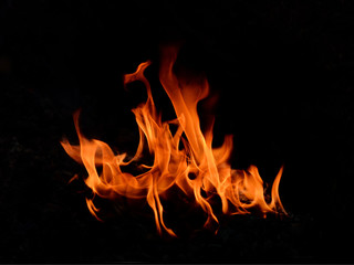Fire flames on black background