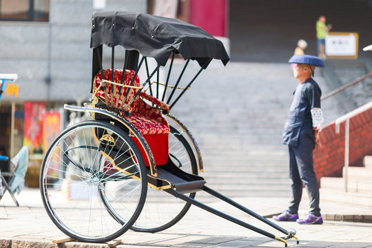 Japanese rickshaw man awaiting for the customers. Nagasaki