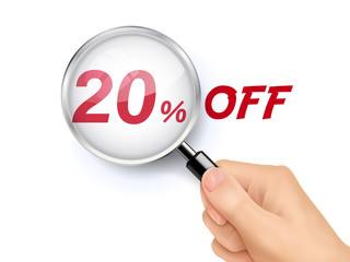 20 percent off showing through magnifying glass