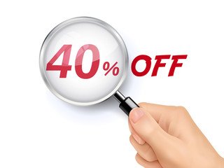 40 percent off showing through magnifying glass