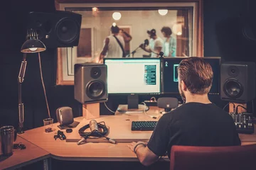 Zelfklevend Fotobehang Music band during cd recording in studio © Nejron Photo