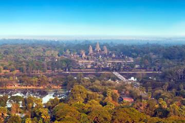Angkor Wat view from air hot balloon, Asia. Siem Reap, Cambodia.