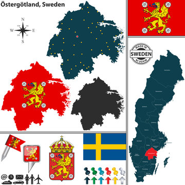 Map of Ostergotland, Sweden