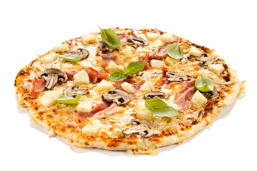 Pizza Hawaii on white background 