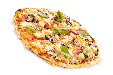 Pizza Hawaii on white background 