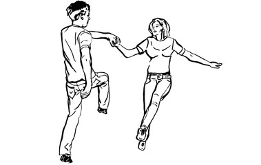 sketch of a guy with a girl dancing rock-n-roll