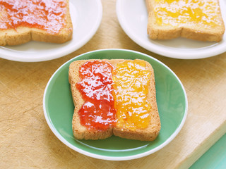 Zwiebacks with jam for continental breakfast