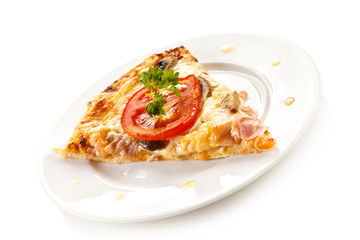 Piece of pizza on white background