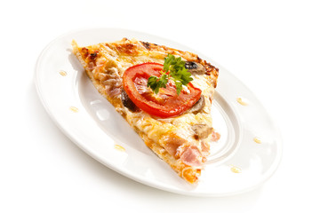 Piece of pizza on white background