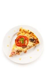 Piece of pizza on white background