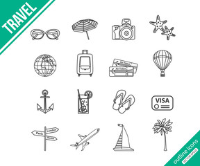 Travel outline icons set. 