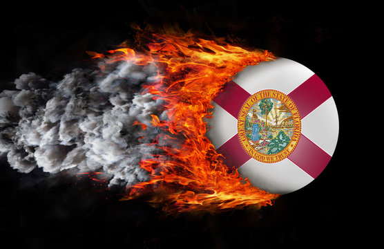 Flag with a trail of fire and smoke - Florida