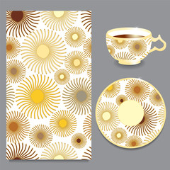 vector seamless sun pattern with cup and plate. stock