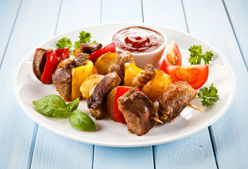 Kebab - grilled meat and vegetables 