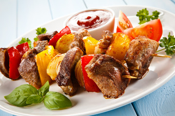 Kebab - grilled meat and vegetables 
