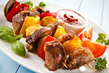 Kebab - grilled meat and vegetables 