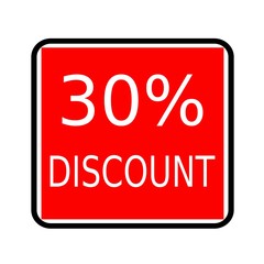 30 percent discount  white stamp text on red background