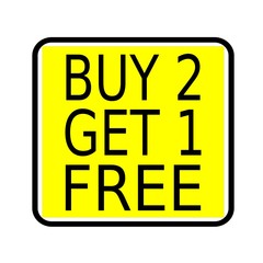 Buy 2 get 1 free stamp text on yellow background