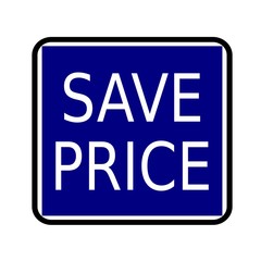  SAVE PRICE white stamp text on buleblack background