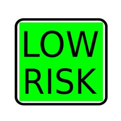 LOW RISK black stamp text on green background