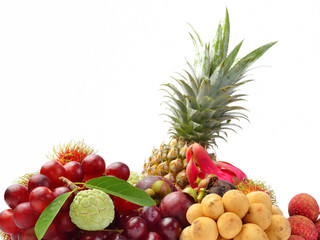 Naklejka na ściany i meble Assortment of exotic fruits isolated on white background
