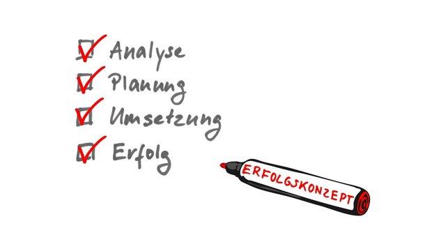 Checkliste, Erfolgskonzept Analyse Planung Umsetzung Erfolg Zeichnung Strichzeichnung Video 