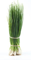 Cut green onion isolated on the white background