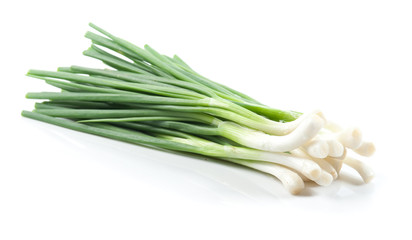 Cut green onion isolated on the white background