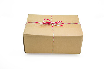 Parcel cardboard box and tied with string