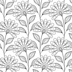 Vector Seamless Monochrome Floral Pattern