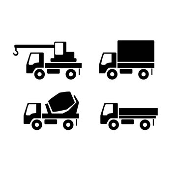 Trucks icons set. Vector silhouettes of cars.