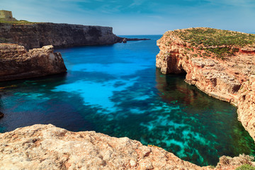 The Blue Lagoon on Comino Island, Malta Gozo - obrazy, fototapety, plakaty