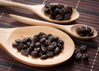 Coffee bean with wooden spoon