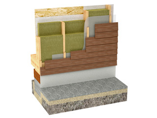 wood framing house insulation isolated on white background