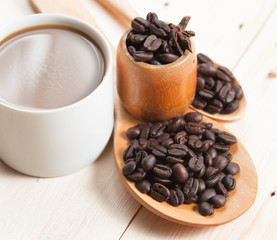 Coffee bean with wooden spoon