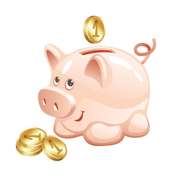 Piggy bank with a coin.